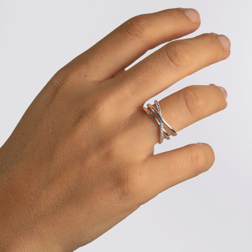 ANILLO ACABADO PLATA TIRAS CIRCONITAS  - X267671214