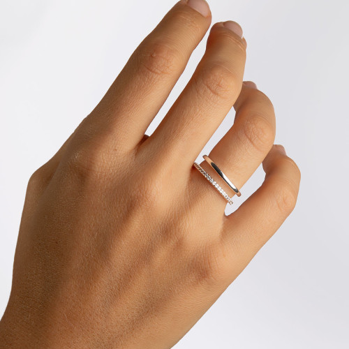 ANILLO ACABADO PLATA TIRA CIRCONITAS - X267791214