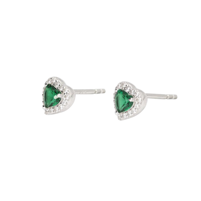 PENDIENTES MABINA PLATA CORAZÓN ESMERALDA - 563743