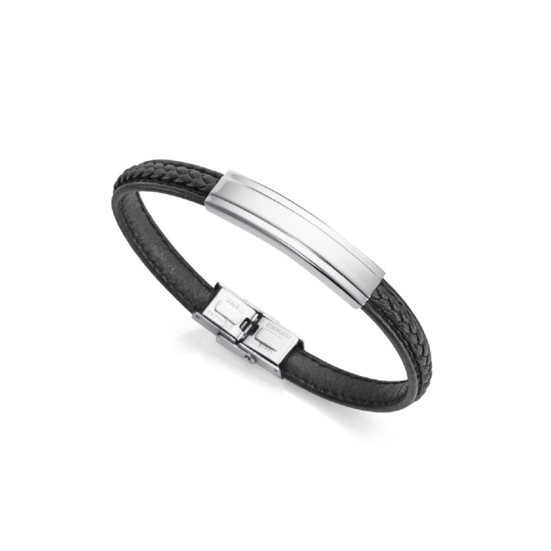 PULSERA ACERO Y PIEL NEGRA SR FN - 14013P01010
