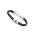 PULSERA ACERO Y PIEL NEGRA SR FN - 14013P01010