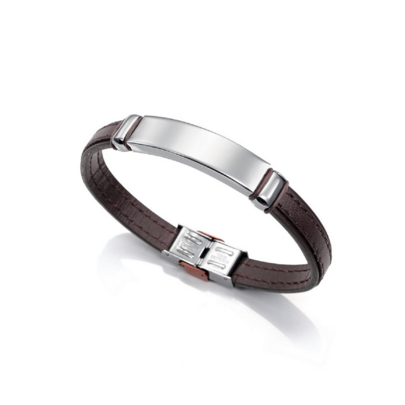 PULSERA ACERO Y PIEL NEGRA Y MARRON SR F - 6371P09011
