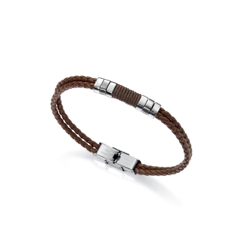 PULSERA PIEL DOBLE TRENZADA FINA Y ACERO - 6456P01011