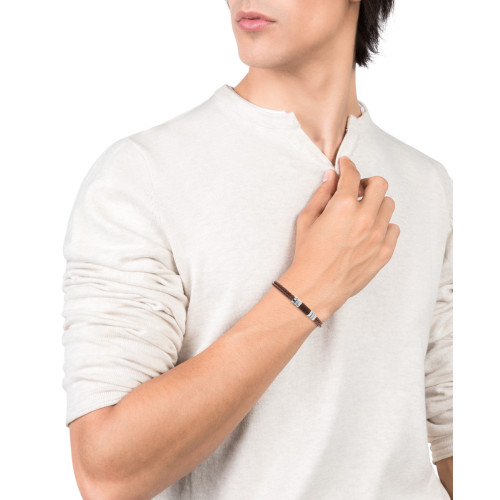 PULSERA PIEL DOBLE TRENZADA FINA Y ACERO - 6456P01011